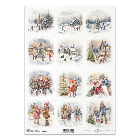 ITD Reispapier Decoupage Bastelpapier Serviettentechnik-R2430 Winter-Kinderstadt