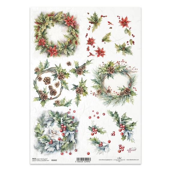 ITD Reispapier Decoupage Bastelpapier Serviettentechnik-R2432 Weihnachtsgirlanden aus Tannenzapfen Weihnachtsstern