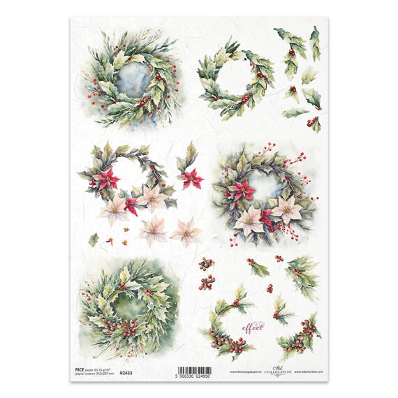 ITD Reispapier Decoupage Bastelpapier Serviettentechnik-R2433 Weihnachtsgirlanden Stechpalme