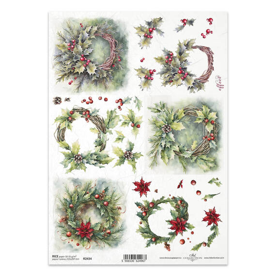 ITD Reispapier Decoupage Bastelpapier Serviettentechnik-R2434 Weihnachtsgirlanden