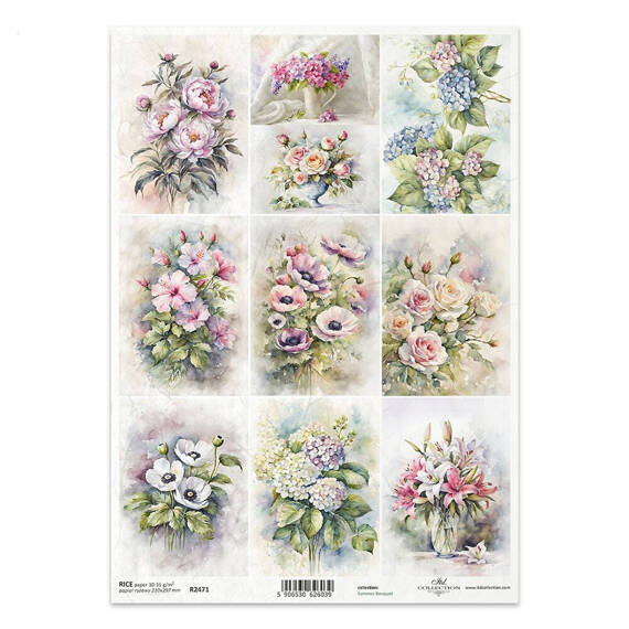 ITD Reispapier Decoupage Bastelpapier Serviettentechnik-R2471 Sommerblumen, Sträuße