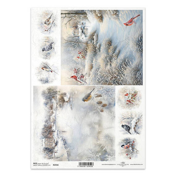 ITD Reispapier Decoupage Bastelpapier Serviettentechnik-R2556 Vögel auf Zweigen, Winter