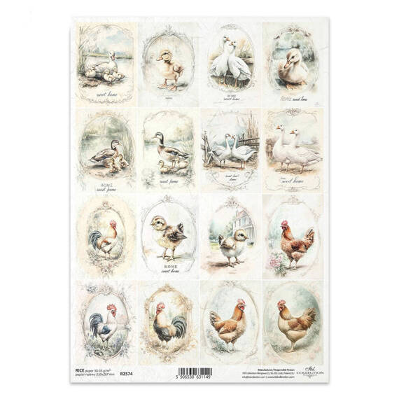 ITD Reispapier Decoupage Bastelpapier Serviettentechnik-R2574 Hühner, Hähne, Enten, Gänse