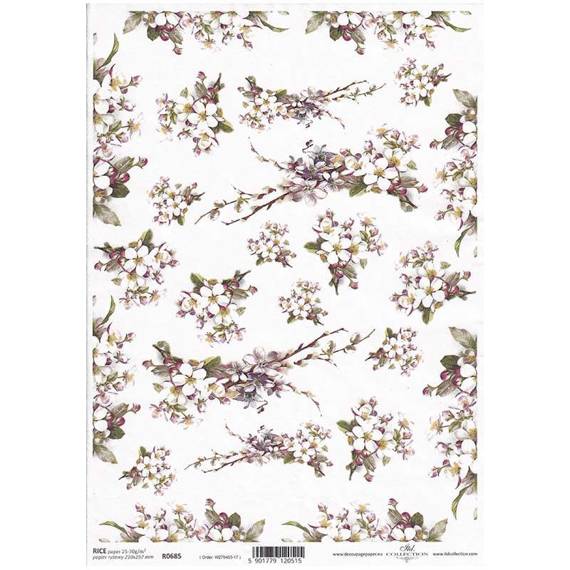 ITD Reispapier Decoupage Bastelpapier Serviettentechnik-R685 - A4 Apfelblüten