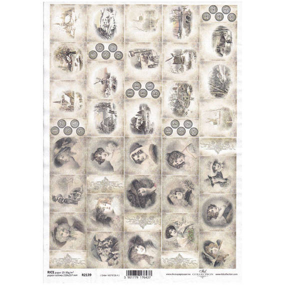 ITD Reispapier Decoupage Bastelpapier Serviettentechnik, vintage, Adventskalender R2139