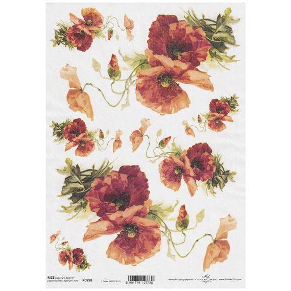 ITD Reispapier Decoupage Bastelpapier Softpapier, R0958 Mohnblumen