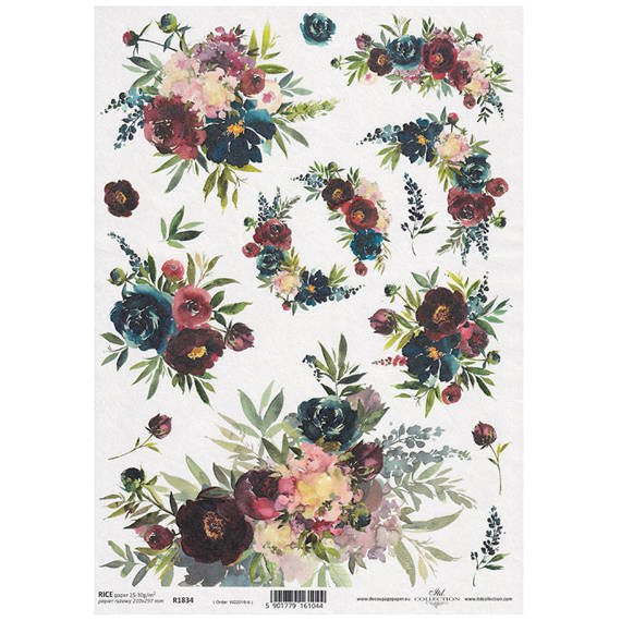 ITD Reispapier Decoupage Bastelpapier Softpapier, R1834 Blumenkränze