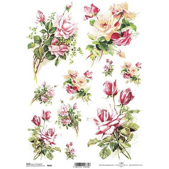 ITD Reispapier Decoupage Bastelpapier Softpapier Serviettentechnik, Blumen Rosen