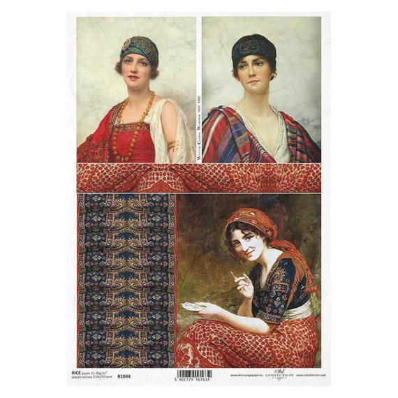 ITD Reispapier Decoupage Bastelpapier Softpapier Serviettentechnik, Frauen in orientalischer Kleidung, Porträts, 1844