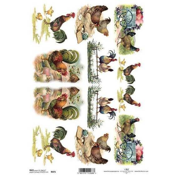 ITD Reispapier Decoupage Bastelpapier Softpapier Serviettentechnik, Hühner R471