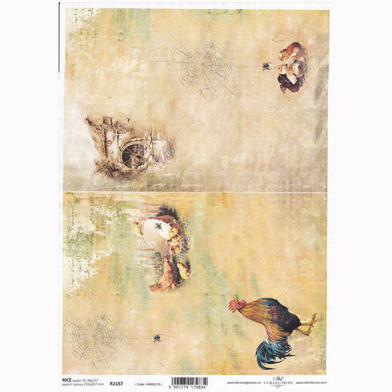 ITD Reispapier Decoupage Bastelpapier Softpapier Serviettentechnik, Ländliche Ansichten, Hähne, Hühner, alte Mühle R2187