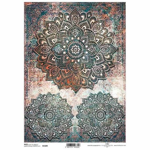 ITD Reispapier Decoupage Bastelpapier Softpapier Serviettentechnik, Mandala R1107