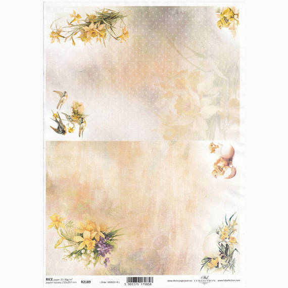 ITD Reispapier Decoupage Bastelpapier Softpapier Serviettentechnik, Narzissen, Frühlingsblumen, Schwalben R2189