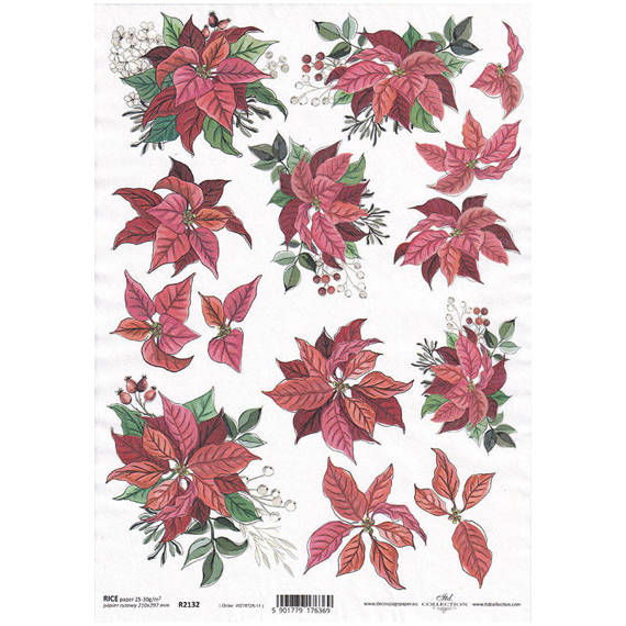 ITD Reispapier Decoupage Bastelpapier Softpapier Serviettentechnik, Weihnachtsstern R2133