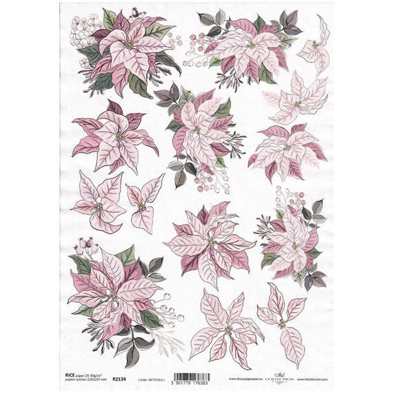 ITD Reispapier Decoupage Bastelpapier Softpapier Serviettentechnik, Weihnachtsstern R2134