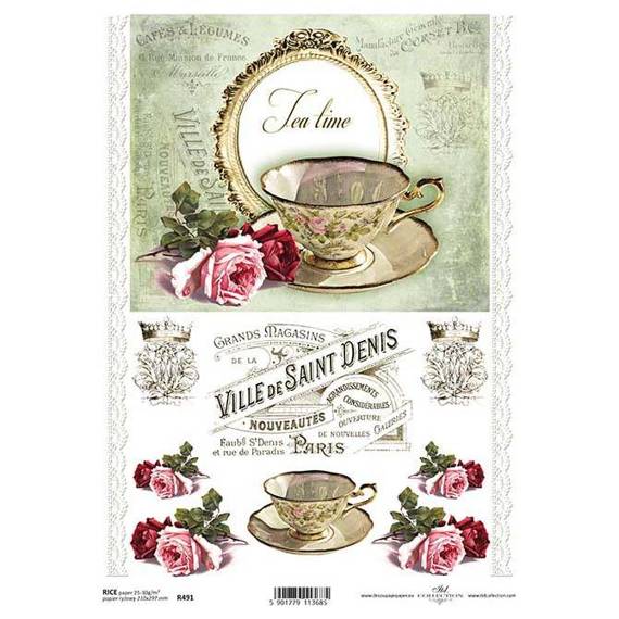 ITD Reispapier Decoupage Bastelpapier, Tasse, Teller R0491