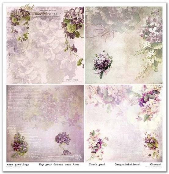 ITD Set 11 Stk 31x32cm einseitig Scrapbooking Papier 200g, Flower Post Violet