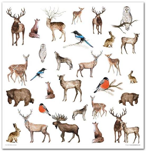 ITD Set 11 Stk 31x32cm einseitig Scrapbooking Papier 200g, Winter animals