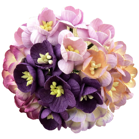 KIRSCHBLÜTEN 25mm 50Stk Scrapbooking Maulbeerpapier Blumen, Violett und Flieder Mix