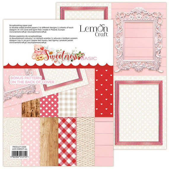 LEMONCRAFT Set 12Blatt 15x20cm doppelseitig Scrapbooking Papier 250g, Sweetness