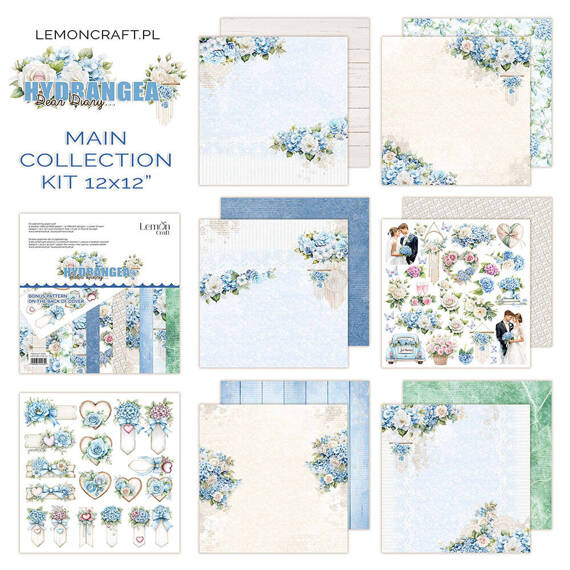 LEMONCRAFT Set 6Blatt 30x30cm doppelseitig Scrapbooking Papier 250g, Dear Diary - Hydrangea