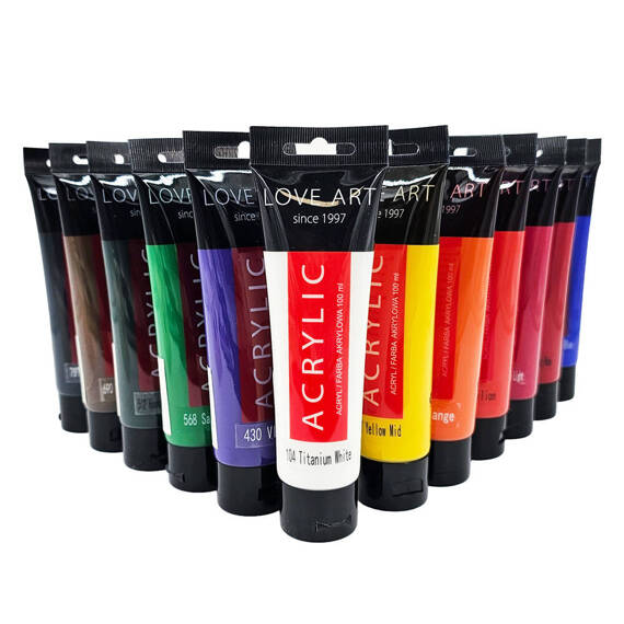 LOVEART Acrylfarbe 100ml - Set mit 12 Farben