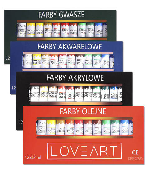 LOVEART Acrylfarben 12x12ML Acrylset Farben Farbenset Künstlerfarbe Malfarben