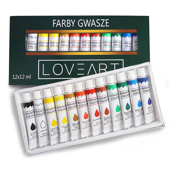 LOVEART Gouachefarben-set 12 Tuben x 12 ml Gouache Set Farbe Kunst Set