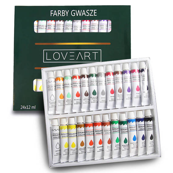 LOVEART Gouachefarben-set 24 Tuben x 12 ml Gouache Set Farbe Kunst Set