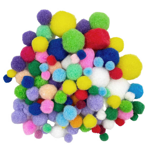 LOVEART POMPONS 100Stk./Größenmix Bommel Bälle zum Basteln, mehrfarbig