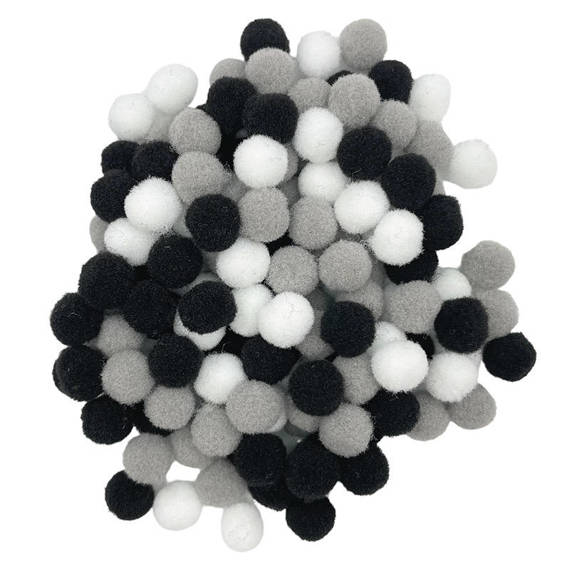 LOVEART POMPONS 120Stk./10mm Bommel Bastelmaterial Bälle zum Basteln,  weiß-grau-schwarz