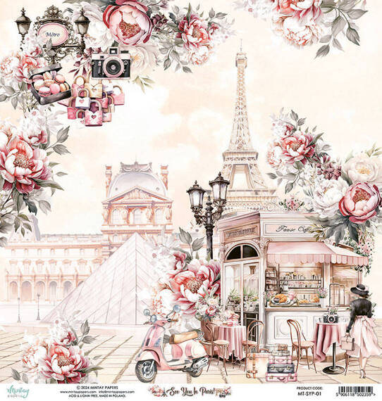 MINTAY 30x30cm doppelseitig Scrapbooking Craft Papier 240g -  See You In Paris 01