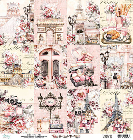 MINTAY 30x30cm doppelseitig Scrapbooking Craft Papier 240g - See You In Paris 06