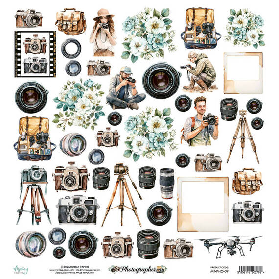 MINTAY 30x30cm doppelseitig Scrapbooking Papier mit Elementen - Photographer