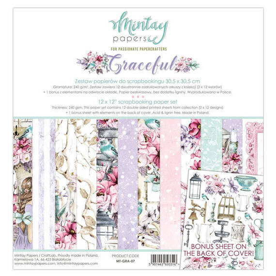 MINTAY Set 12Stk 30x30cm doppelseitig Scrapbooking Papier 24