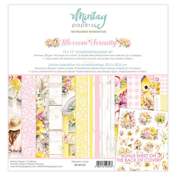 MINTAY Set 12Stk 30x30cm doppelseitig Scrapbooking Papier 240g - Blossom Serenity