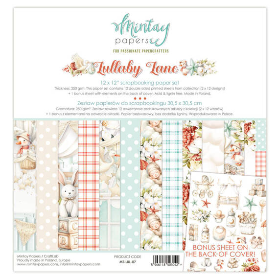 MINTAY Set 12Stk 30x30cm doppelseitig Scrapbooking Papier 240g - Lullaby Lane