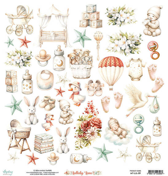 MINTAY Set 12Stk 30x30cm doppelseitig Scrapbooking Papier 240g - Lullaby Lane