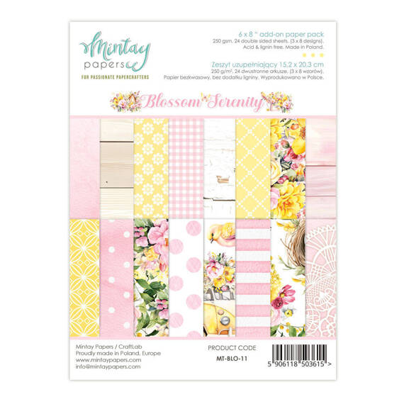 MINTAY Set  24 Blatt 15x20 doppelseitig Scrapbooking Papier - Blossom Serenity