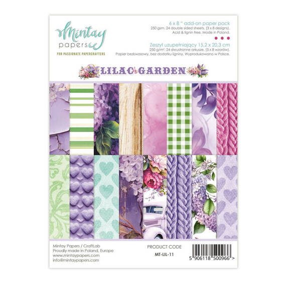 MINTAY Set  24 Blatt 15x20 doppelseitig Scrapbooking Papier - Lilac Garden