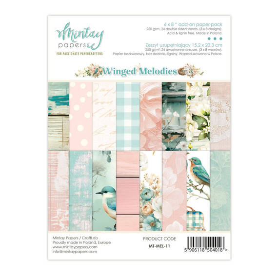 MINTAY Set  24 Blatt 15x20 doppelseitig Scrapbooking Papier -  Winged Melodies