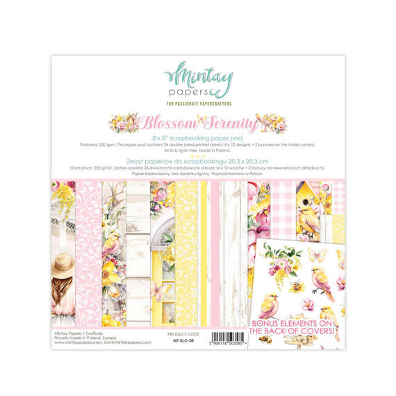 MINTAY Set 24Stk 15x15cm doppelseitig Scrapbooking Papier 240g - Blossom Serenity