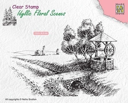 NELLIE'S Transparent Acryl Stempel Motivstempel Clear Stamp - Landschaft Brunnen