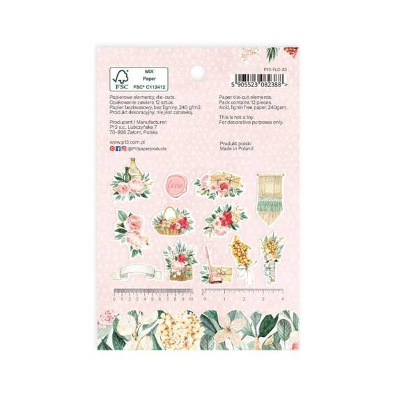 P13 - Papierelemente Scrapbooking - Flowerish - 12 Stück