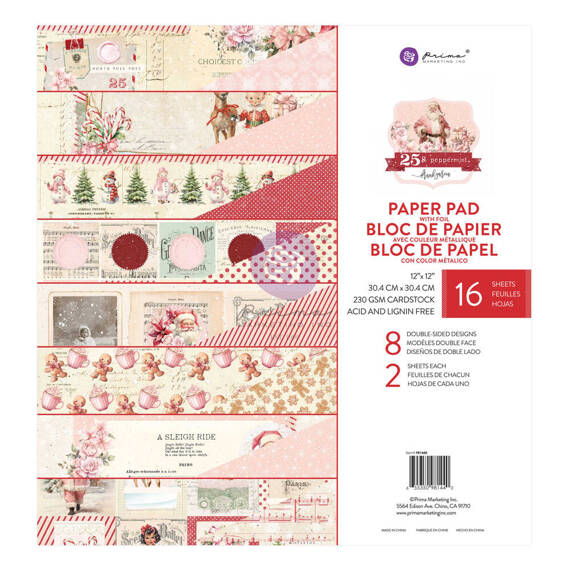 PRIMA Set 16  Blatt 30x30cm doppelseitig Scrapbooking Craft Papier,  Peppermint