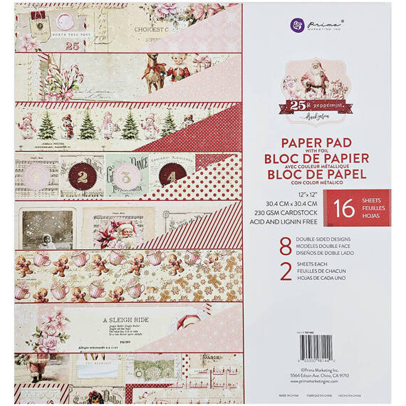 PRIMA Set 16  Blatt 30x30cm doppelseitig Scrapbooking Craft Papier,  Peppermint