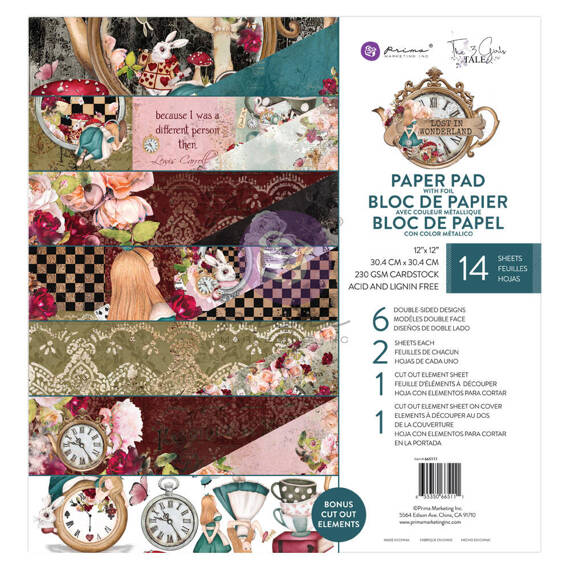 PRIMA Set 24 Blatt 30x30cm doppelseitig Scrapbooking Craft Papier,  Lost in Wonderland 