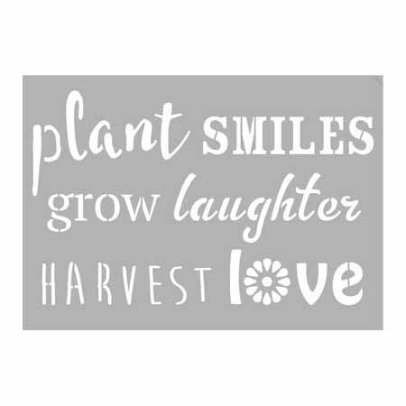 PRONTY Maske selbstklebende Schablone STENCIL  A3 - Plants Smiles grow lauhter harvest love