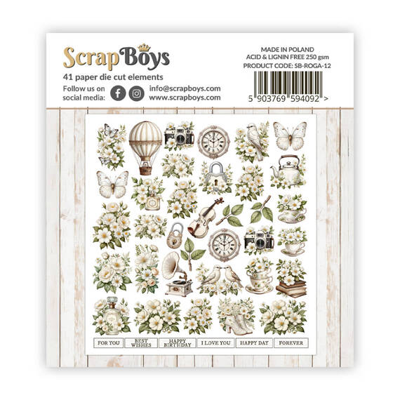 Papierelemente - SCRAPBOYS - Romantic Garden 50 Stück.