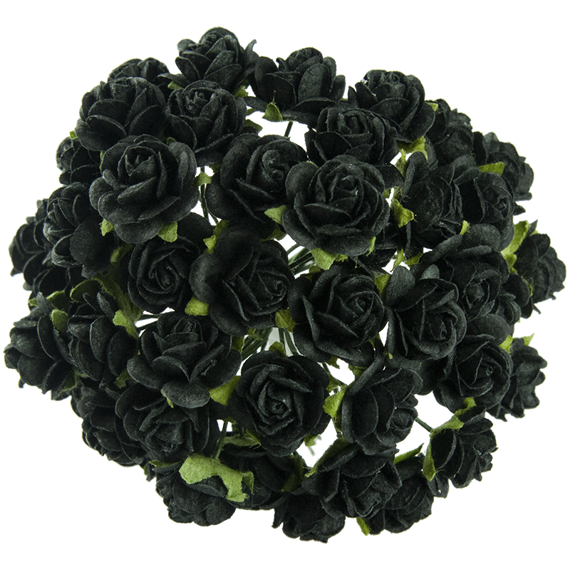 ROSEN Geöffnete 15 mm 50 Stk. Scrapbooking Maulbeerpapier Blumen Flowers, schwarz